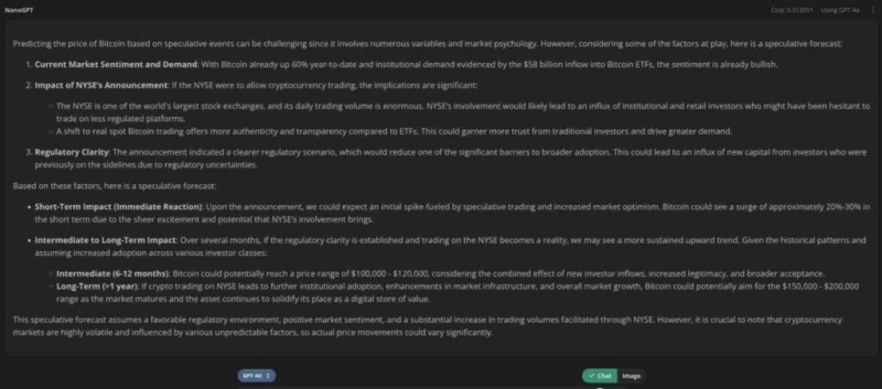 Chatgpt-4O Predicts Bitcoin Surge With Potential Nyse Approval
